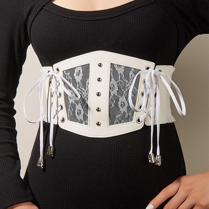 Lace up patchwork PU leather corset  | Festival Outfits Women
