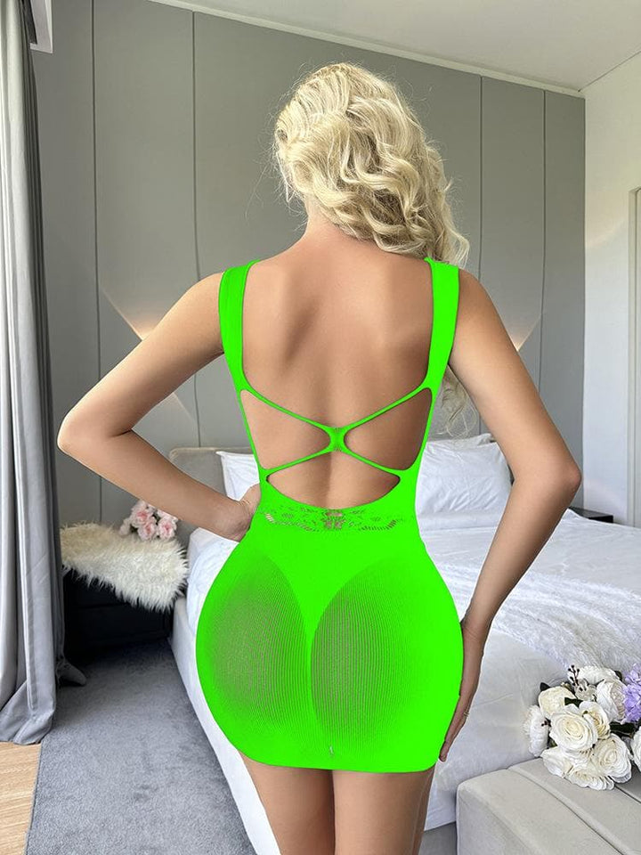 U neck cross back net mini dress  | Festival Outfits Women