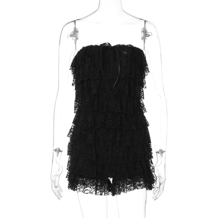 Bowknot lace backless ruffle tube mini dress  | Festival Outfits Women