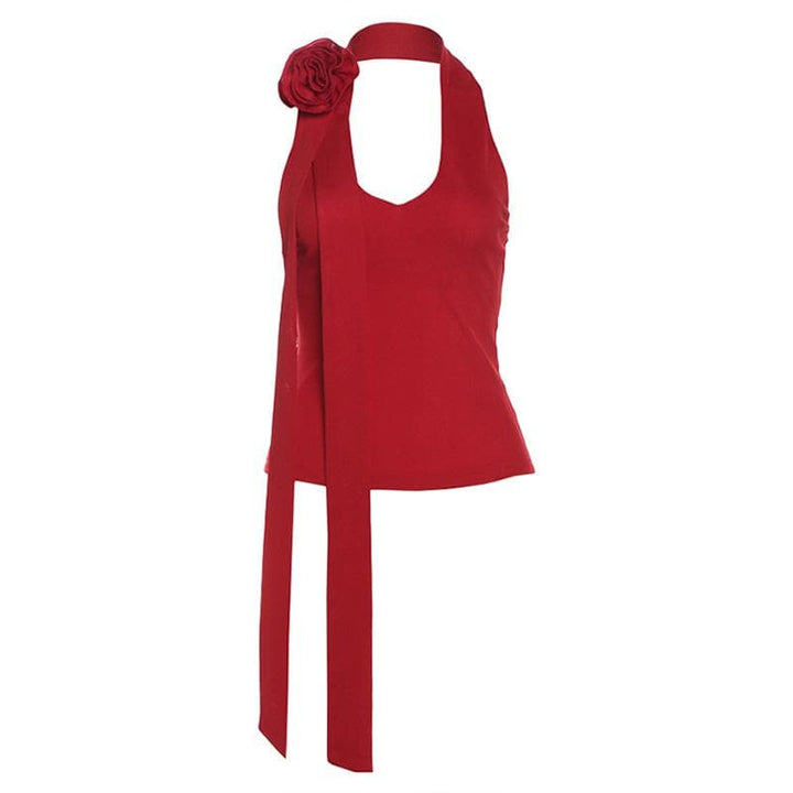 Halter backless flower applique solid top  | Festival Outfits Women