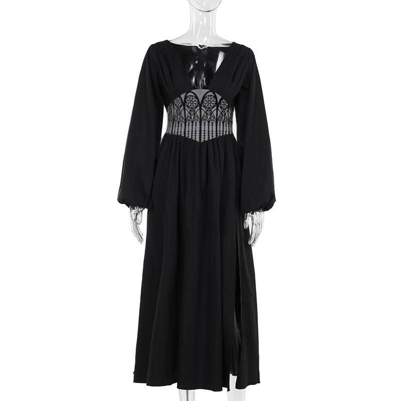 Long sleeve v neck corset maxi dress-final-sale  | Festival Outfits Women