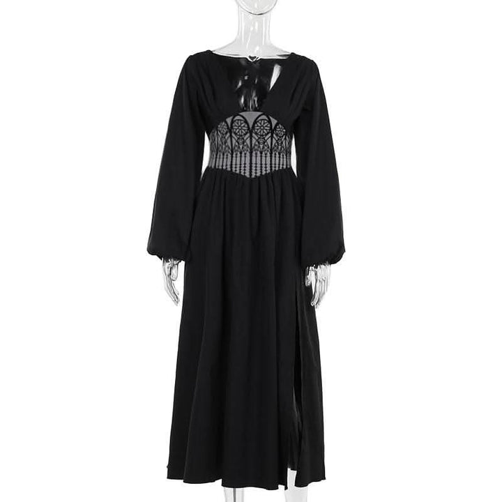 Long sleeve v neck corset maxi dress-final-sale  | Festival Outfits Women