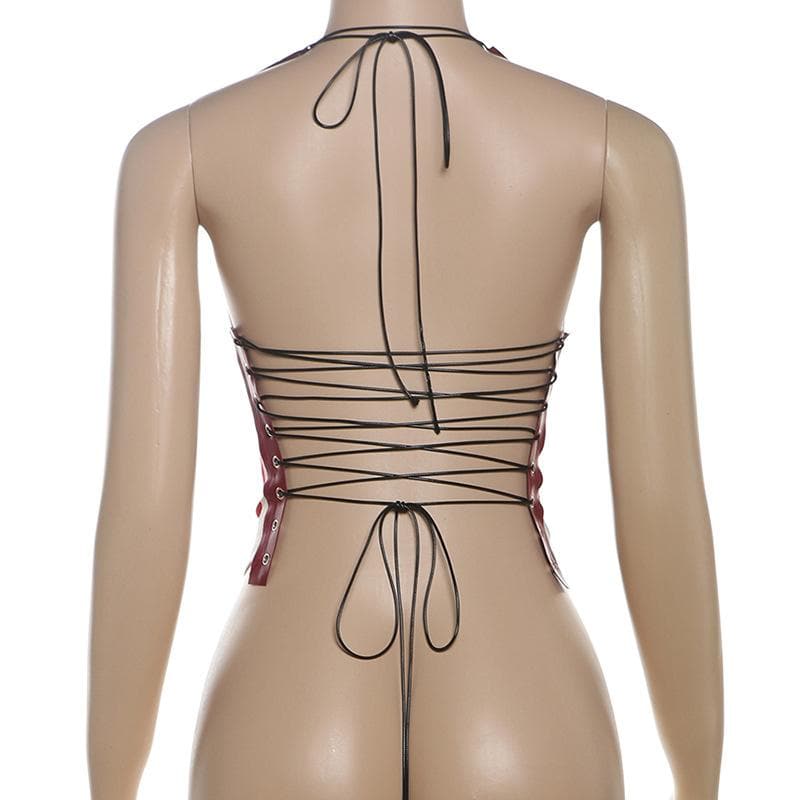 Halter cowl neck "06" print lace up top  | Festival Outfits Women
