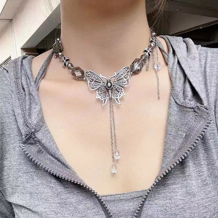 Butterfly beaded crystal pendant choker necklace  | Festival Outfits Women