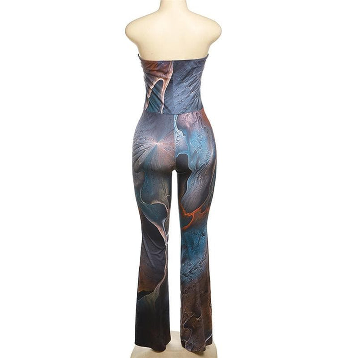 Print abstract notch neck tube jumpsuit  | Festival Outfits Women