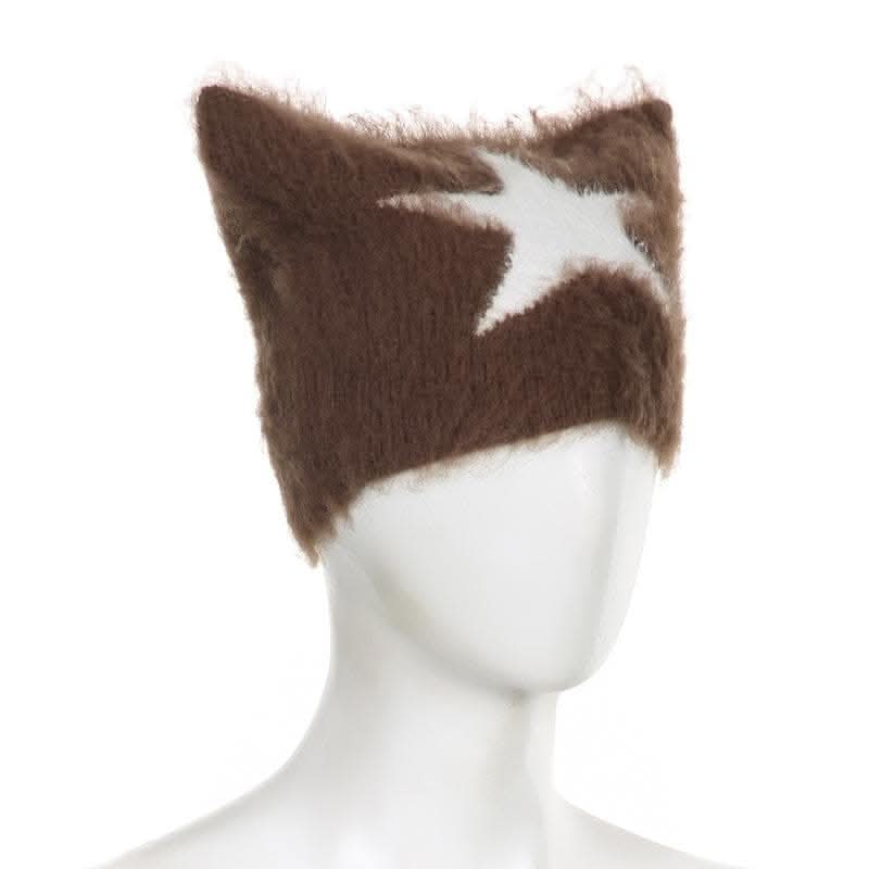 Contrast star pattern fluffy cap-final-sale