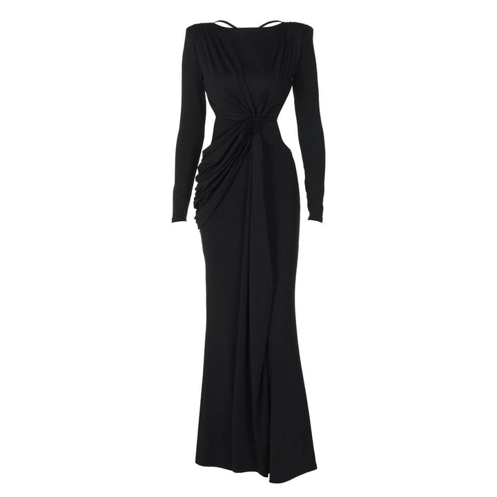 Long sleeve padded backless ruched maxi dress-final-sale  | Festival Outfits Women