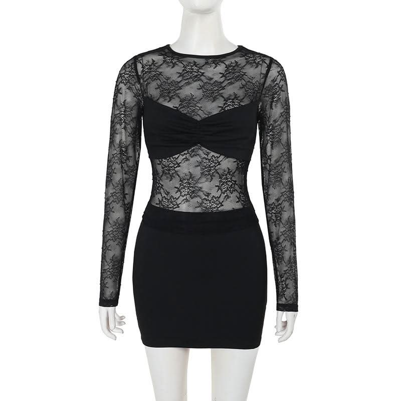 Crewneck long sleeve lace mini skirt set  | Festival Outfits Women