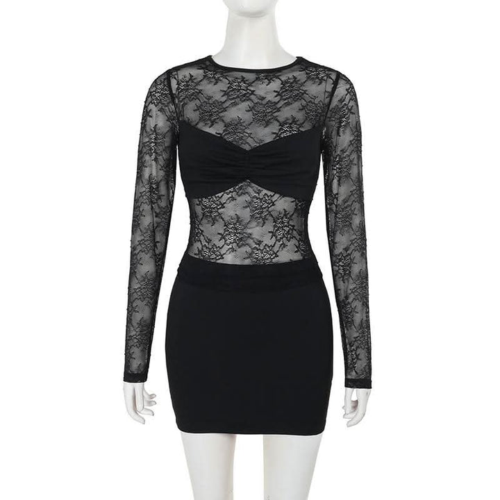 Crewneck long sleeve lace mini skirt set  | Festival Outfits Women