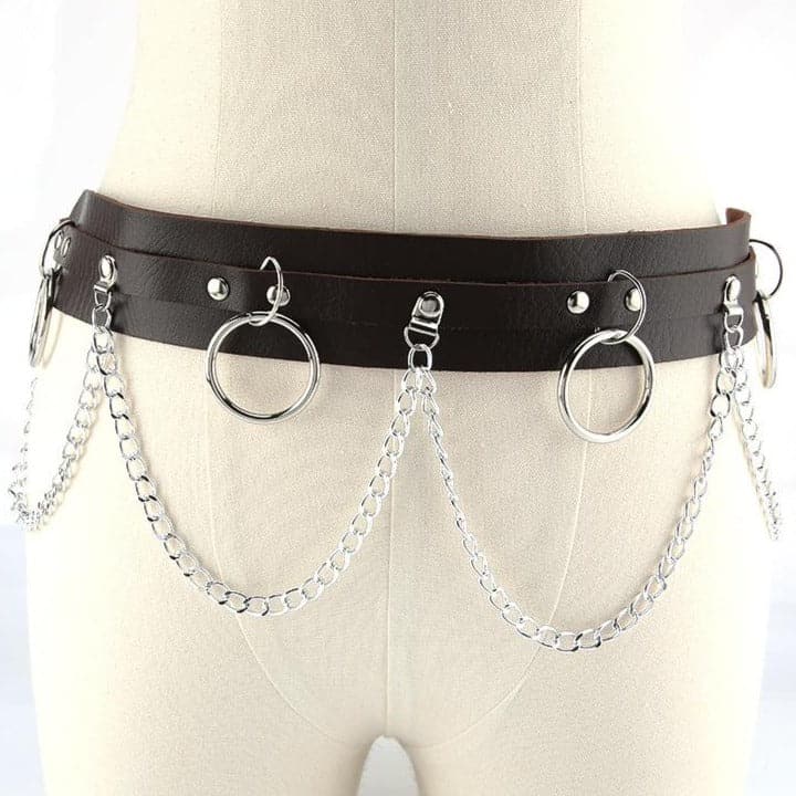 PU leather o ring metal chain belt  | Festival Outfits Women