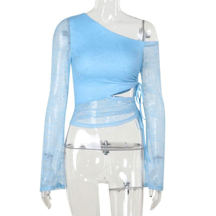 One shoulder drawstring self tie lace top  | Festival Outfits Women