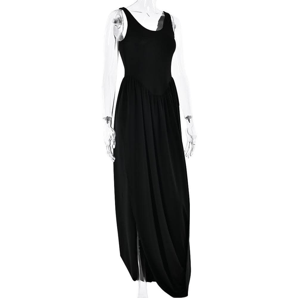 U neck ruched solid backless cami maxi dress-final-sale  | Festival Outfits Women