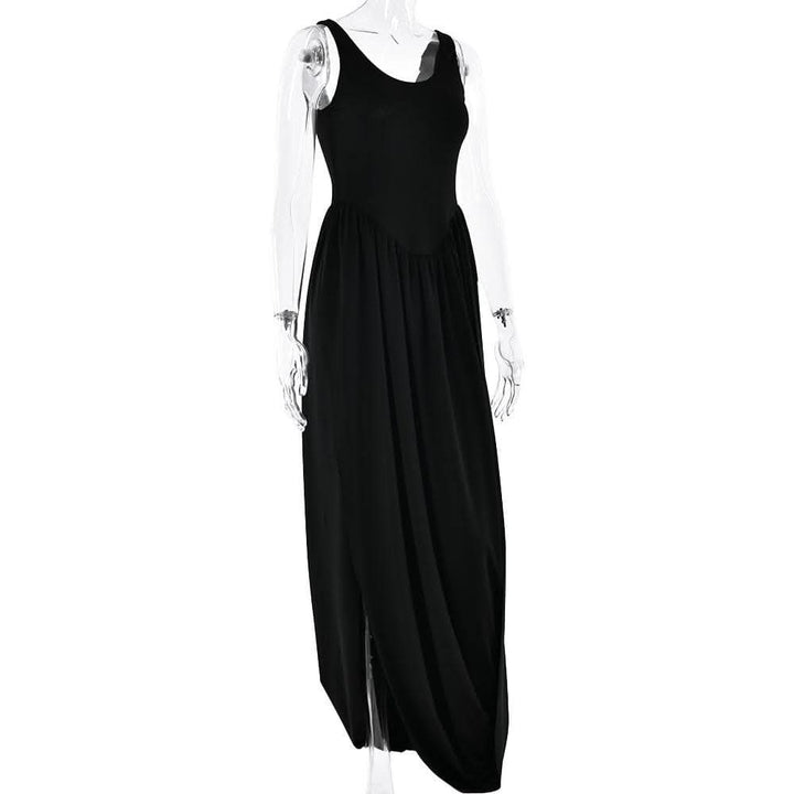 U neck ruched solid backless cami maxi dress-final-sale  | Festival Outfits Women