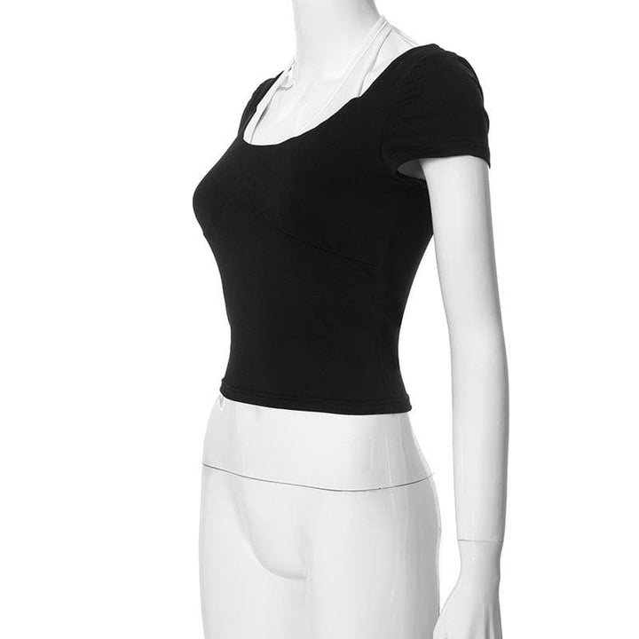 Halter u neck contrast short sleeve top  | Festival Outfits Women