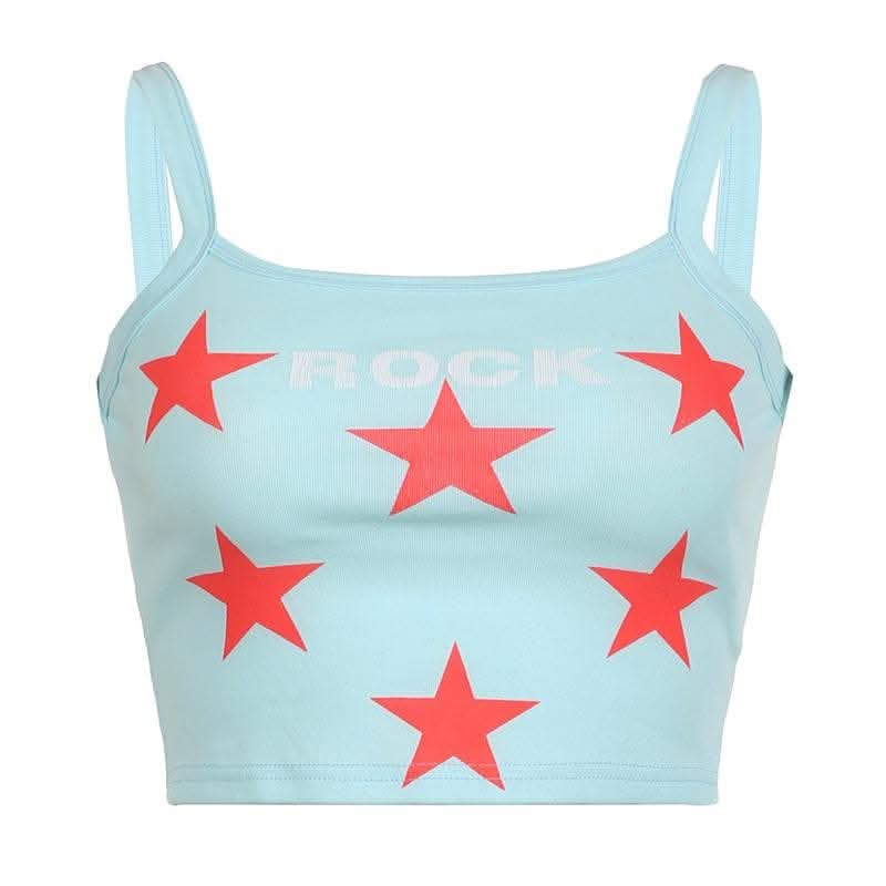 Star pattern square neck contrast cami crop top-final-sale  | Festival Outfits Women