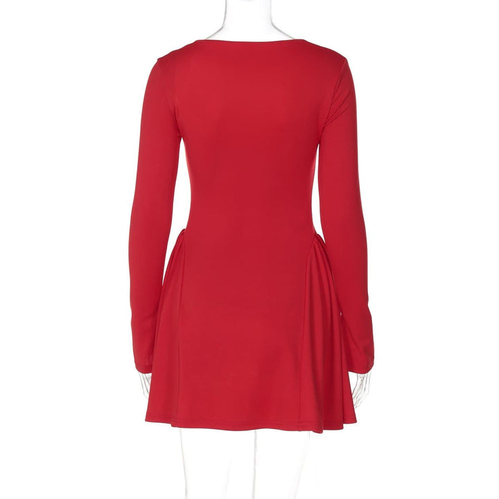 Long sleeve bowknot solid ruched mini dress  | Festival Outfits Women