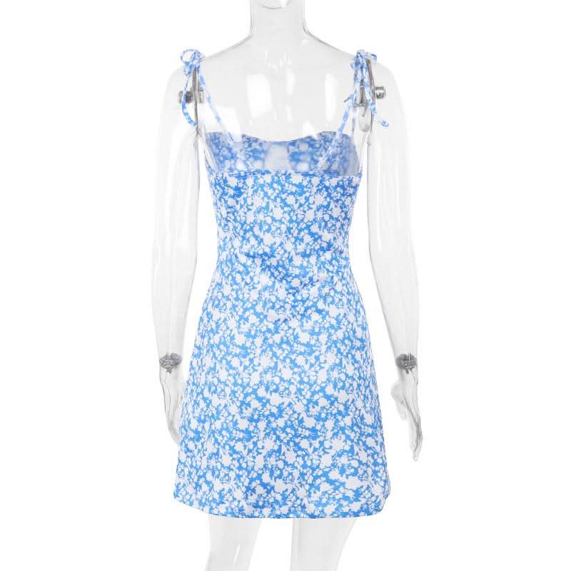 Self tie flower print backless cami mini dress  | Festival Outfits Women