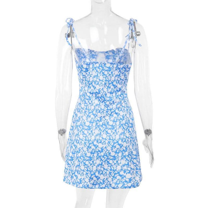 Self tie flower print backless cami mini dress  | Festival Outfits Women