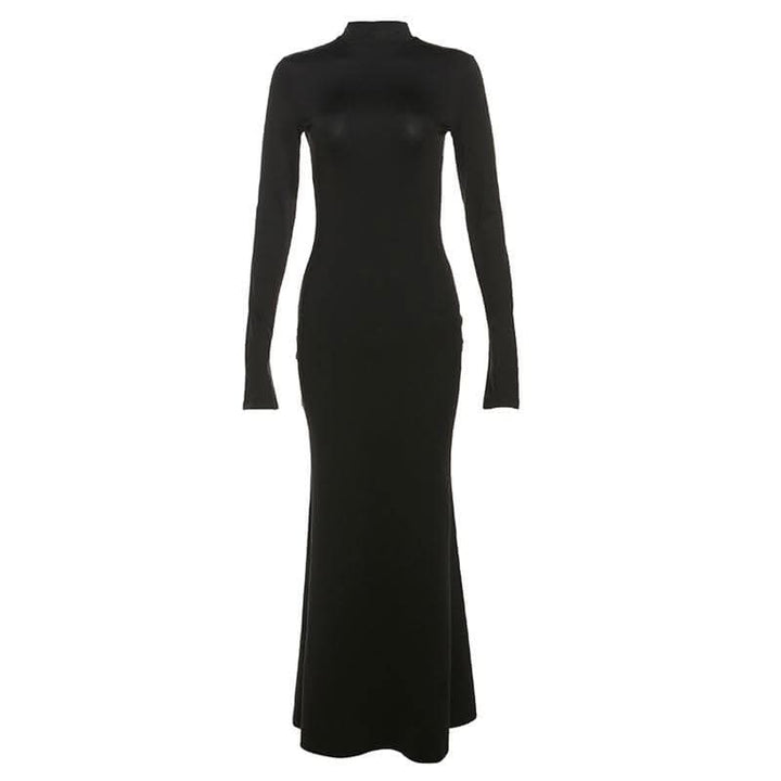 Backless high neck long sleeve solid maxi dress-final-sale  | Festival Outfits Women
