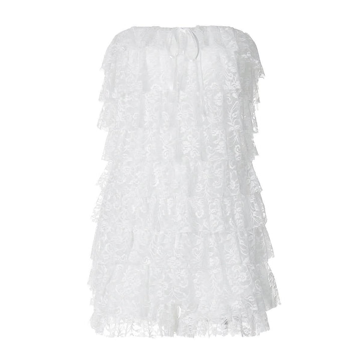 Bowknot lace backless ruffle tube mini dress  | Festival Outfits Women