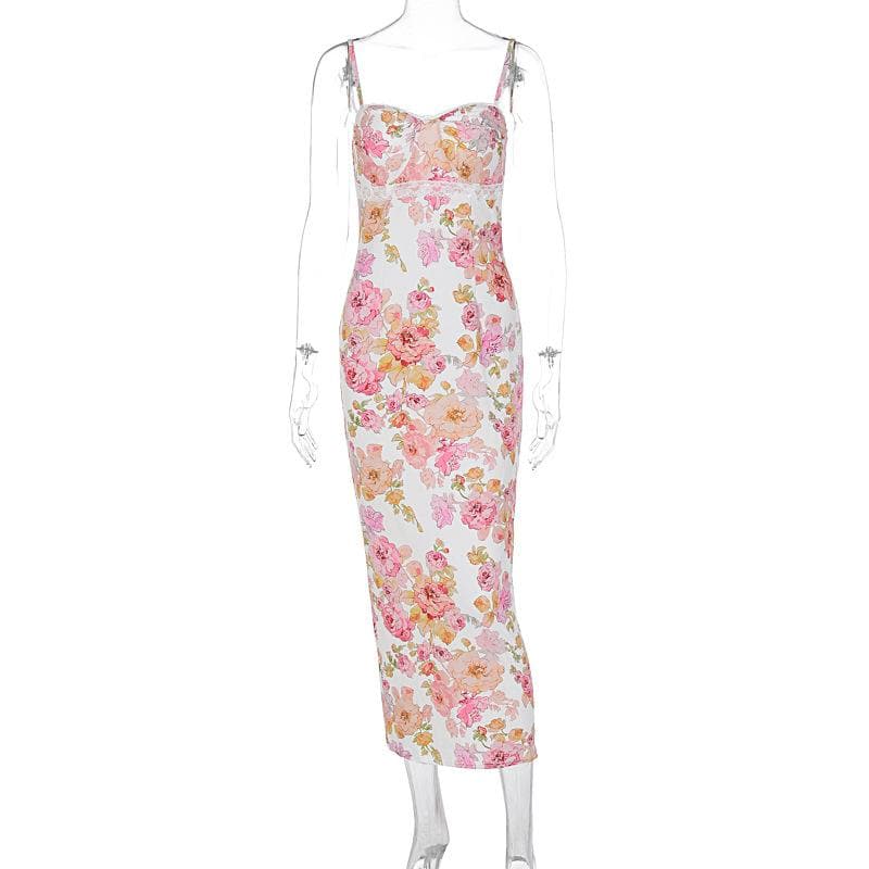 Sweetheart neck flower print cami maxi dress  | Festival Outfits Women