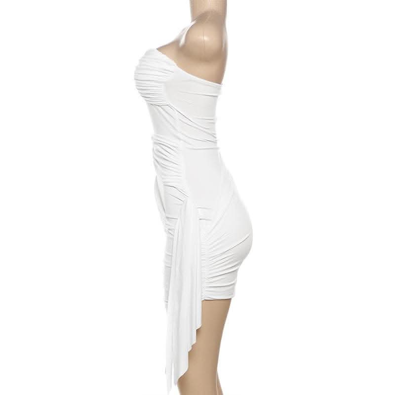 Ruffle solid ruched tube mini dress-final-sale  | Festival Outfits Women