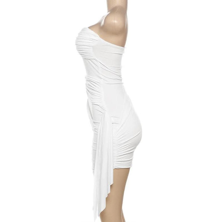 Ruffle solid ruched tube mini dress-final-sale  | Festival Outfits Women