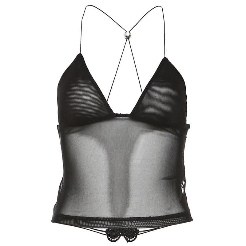Butterfly applique backless v neck contrast print crop top-final-sale