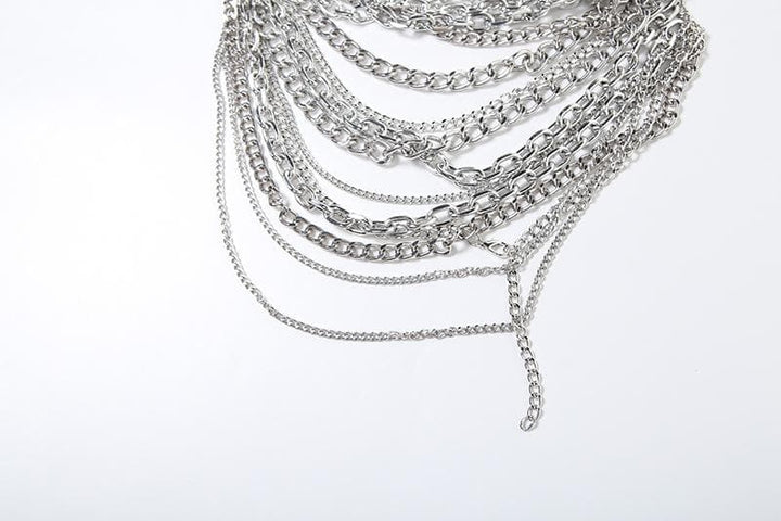 Halter layered metal chain hollow out backless cut out top  | Festival Outfits Women