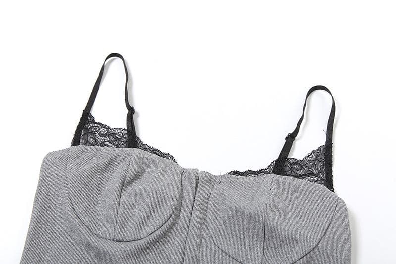 Ribbed lace hem button cami top  | Festival Outfits Women