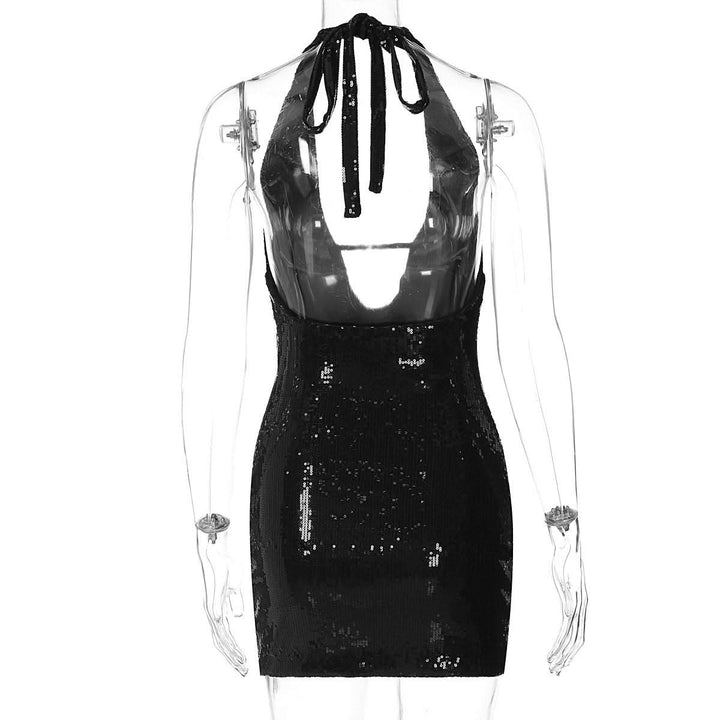 Halter v neck glitter backless mini dress  | Festival Outfits Women-final-sale