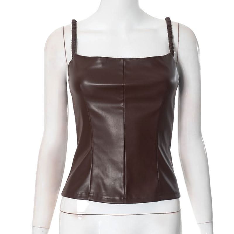 PU leather backless cami top-final-sale