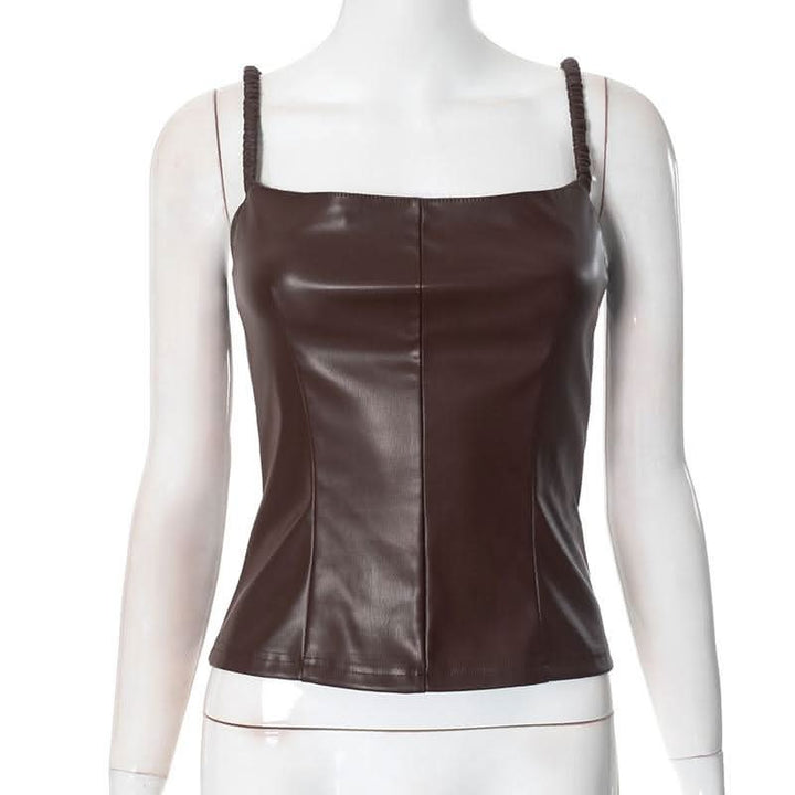 PU leather backless cami top-final-sale