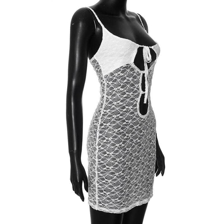 Hollow out lace see through cami cut out mini dress-final-sale  | Festival Outfits Women