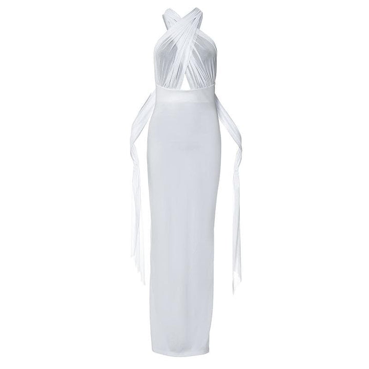 Cross front mesh patchwork backless maxi dress  | Festival Outfits Women