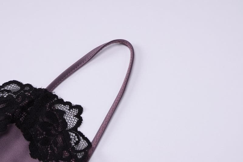 Riga mai kama da na Lace hem patchwork v neck zip-up cami mini | Kayan Biki na Mata