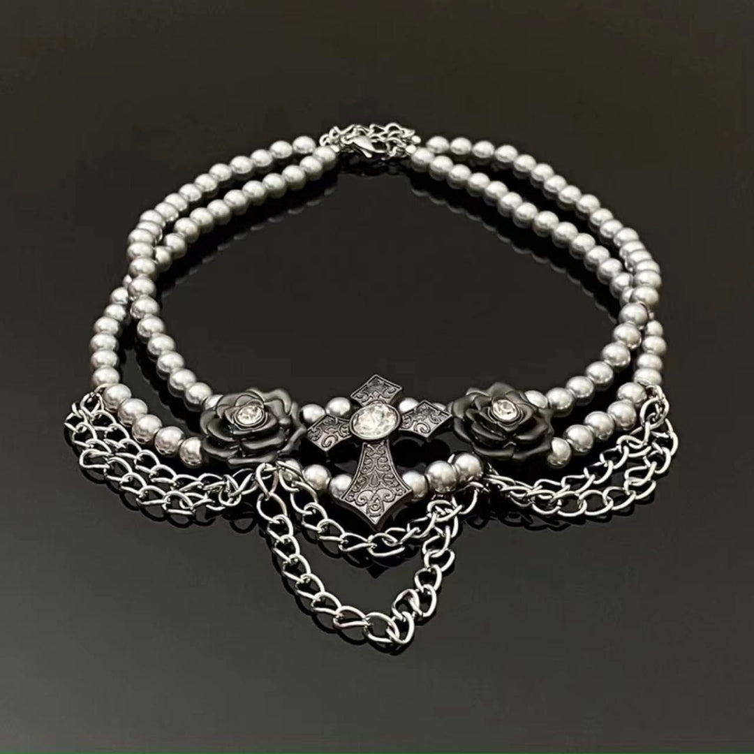 Abin wuya mai siffar lu'u-lu'u na Rose Cross | Kayan Biki na Mata