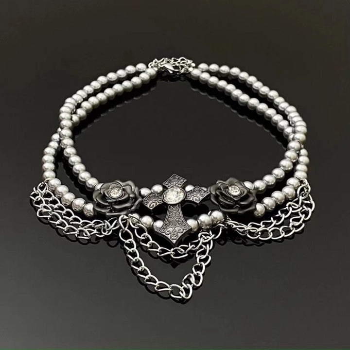 Abin wuya mai siffar lu'u-lu'u na Rose Cross | Kayan Biki na Mata