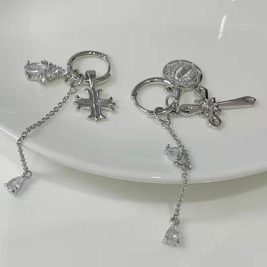Cross pendant metal chain drop earrings  | Festival Outfits Women