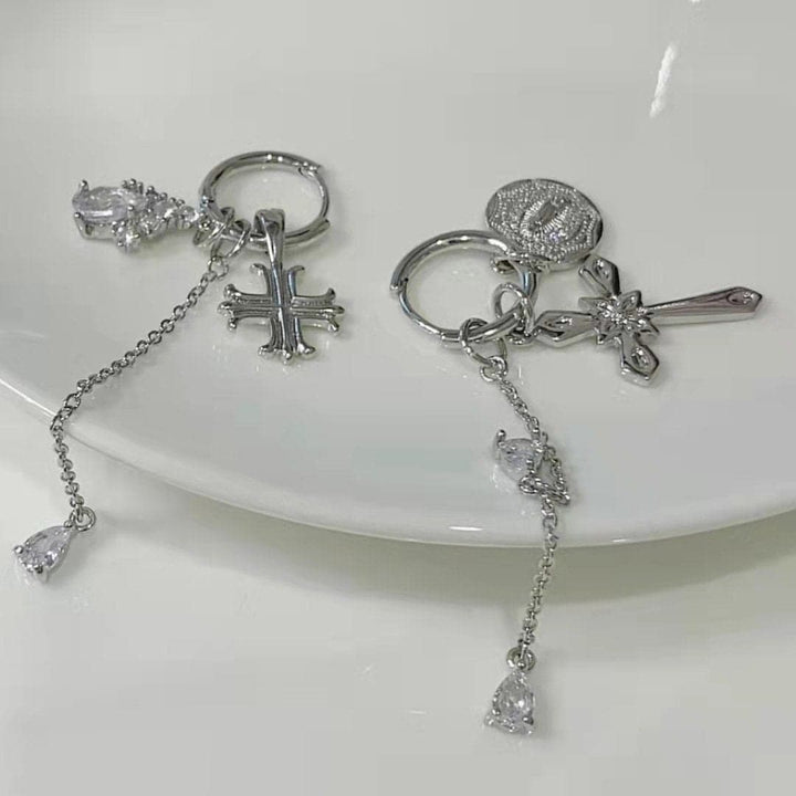 Cross pendant metal chain drop earrings  | Festival Outfits Women