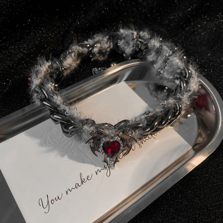 Fluffy cuban heart rhinestone necklace  | Festival Outfits Women