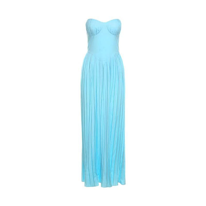 Sweetheart neck backless ruched solid maxi dress  | Festival Outfits Women