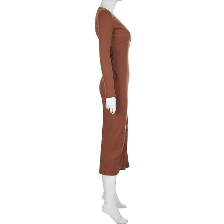 Long sleeve button high slit v neck irregular midi dress-final-sale  | Festival Outfits Women