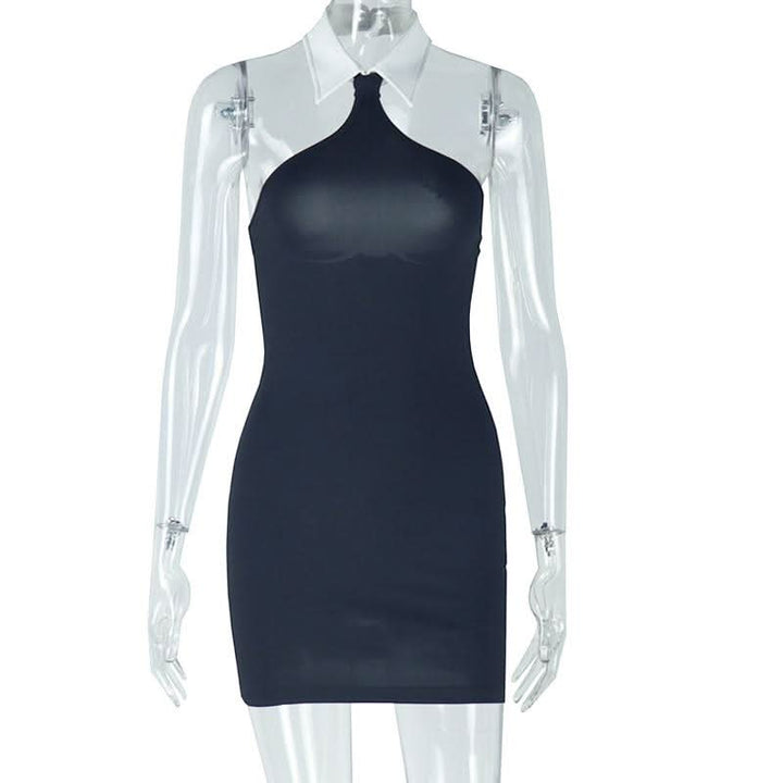 Halter turnover collar button backless mini dress  | Festival Outfits Women