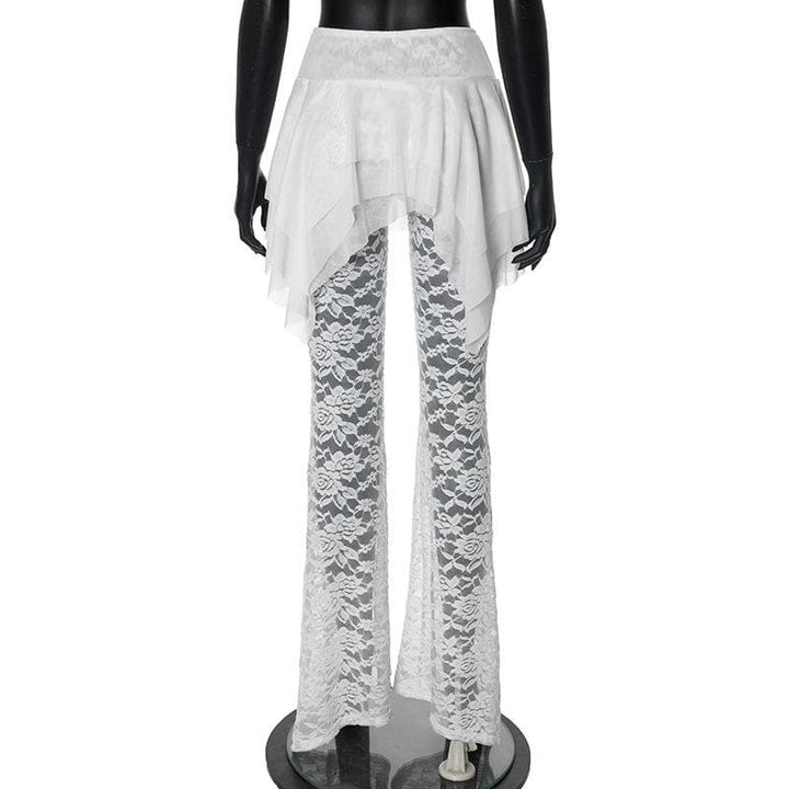 Ruched lace ruffle solid high rise pant-final-sale