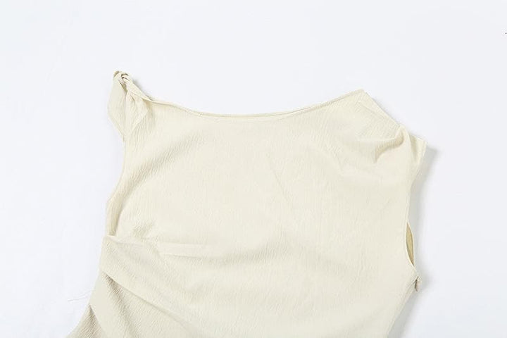 Off shoulder irregular solid zip-up top  | Festival Outfits Women