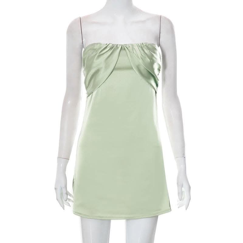 Patchwork slit ruched backless sleeveless tube mini dress-final-sale  | Festival Outfits Women