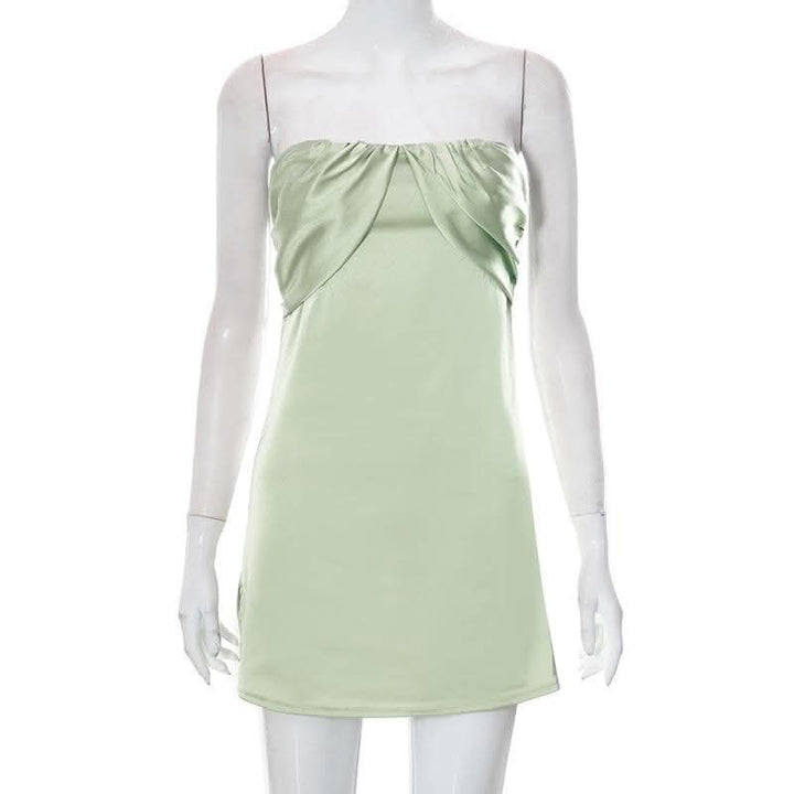 Patchwork slit ruched backless sleeveless tube mini dress-final-sale  | Festival Outfits Women