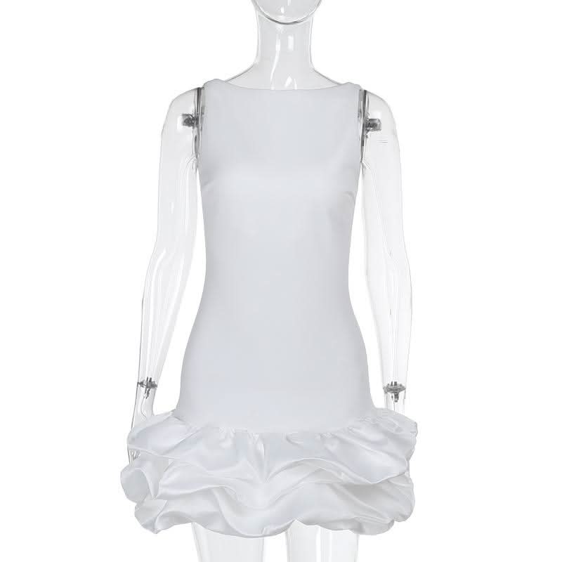 Zip-up ruched solid backless mini dress  | Festival Outfits Women