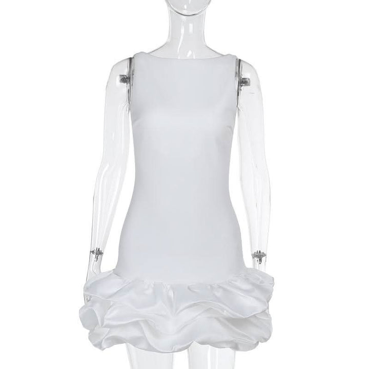 Zip-up ruched solid backless mini dress  | Festival Outfits Women